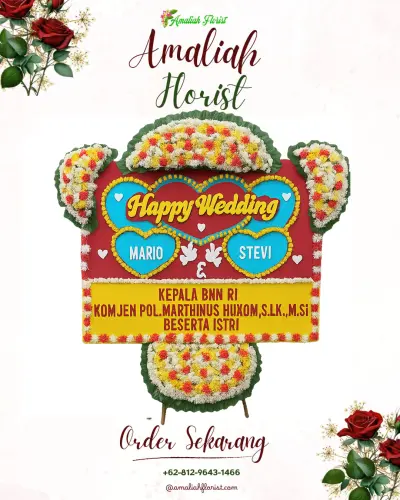 Karangan Papan Bunga Pernikahan di Labukkang